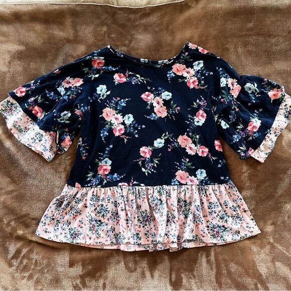 Speechless Other - Speechless Kids Girls Blue and Pink Floral Peplum Blouse Size L